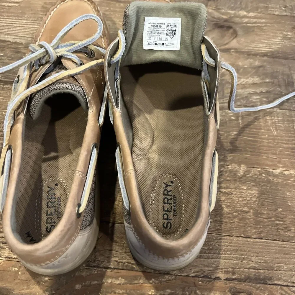 New Sperry Top Sider Bluefish 2 Eye Boat Shoes Linen Oat Womens Sz 8.5 W 9276619